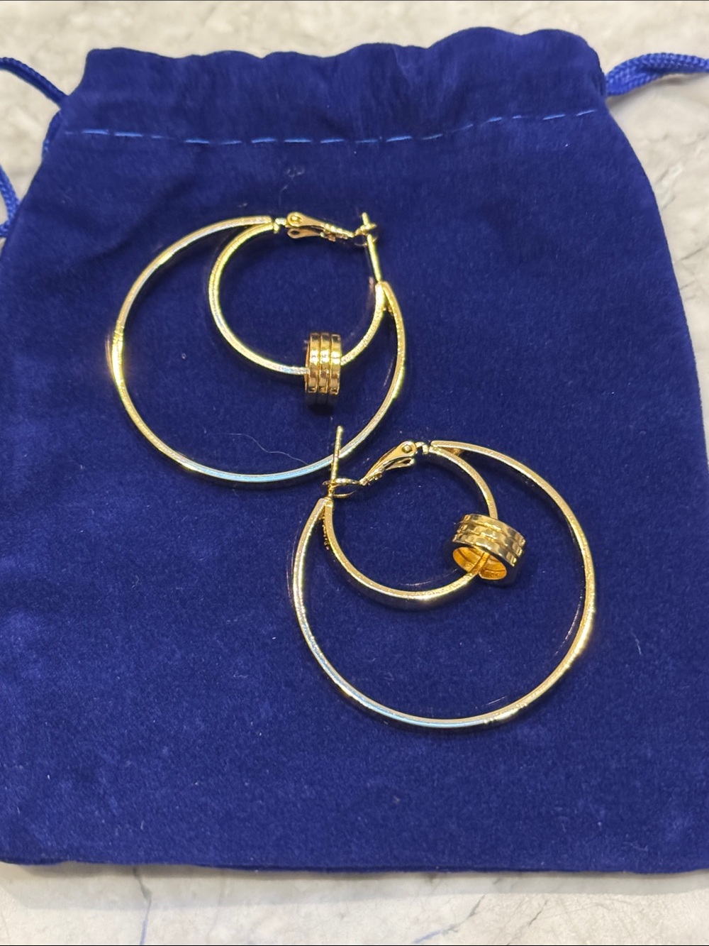 Gold Double Hoop Earrings with Accent Beads